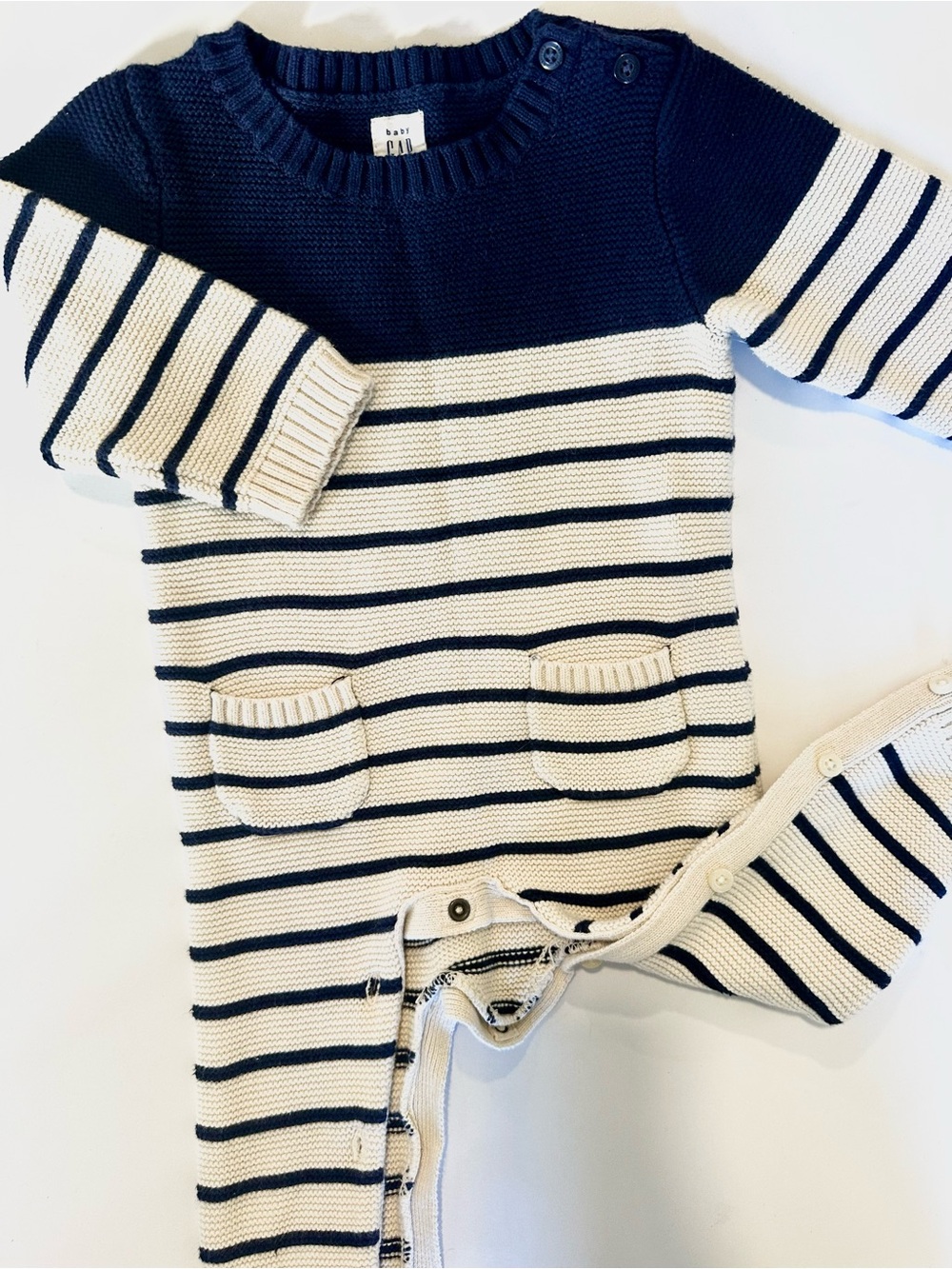 GAP Navy and Cream Striped Knit Baby One‑Piece